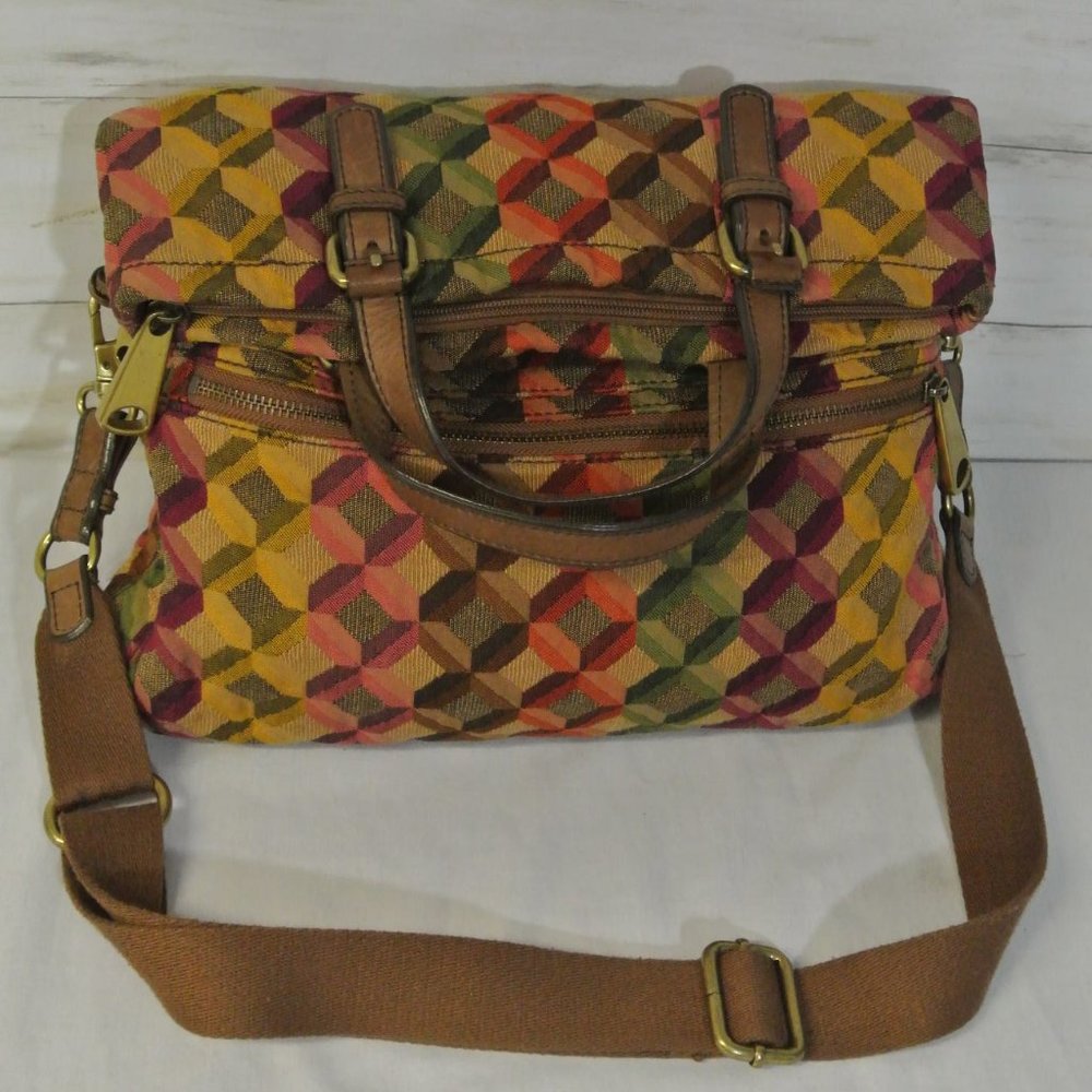 FOSSIL KEY-PER Fabric Leather Large FOLD OVER Bag
